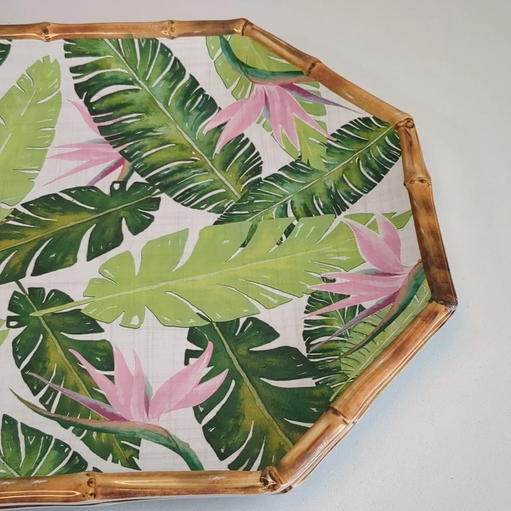 Tommy Bahama Set Of 2 Palm Leaves & Birds Of Paradise Melamine 16